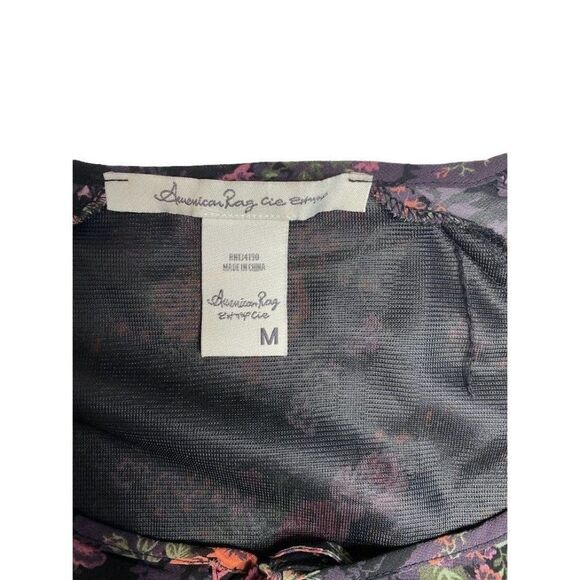 American Rag cie Dress Womens MEDIUM Black Purple Pink Green Long Sleeve Chiffon - Picture 7 of 9